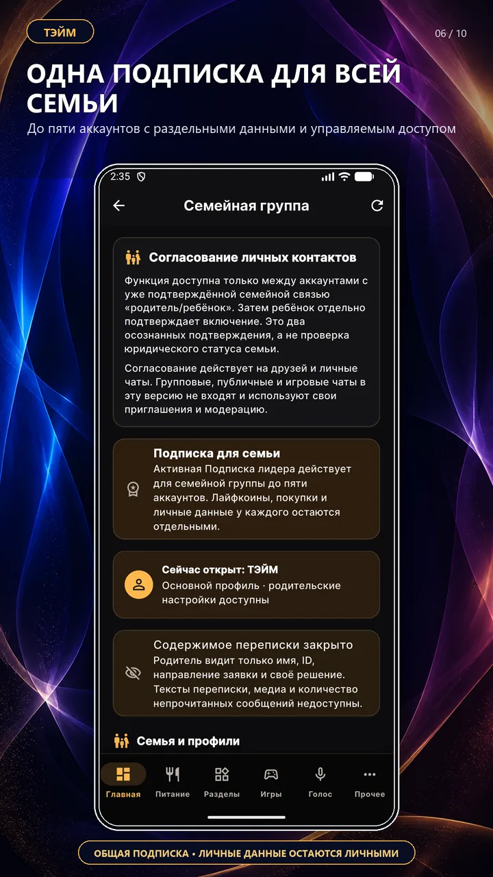 Семейная группа и общая Подписка ТЭЙМ